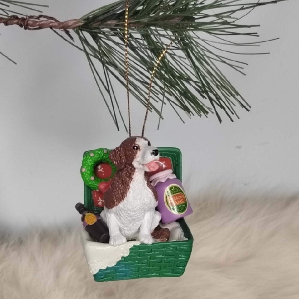Festive Dog Holiday Ornament - Green and White